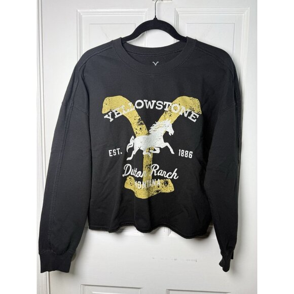Yellowstone Dutton Ranch Cropped Sweatshirt Womens Large Black Long Sleeve - Picture 1 of 9